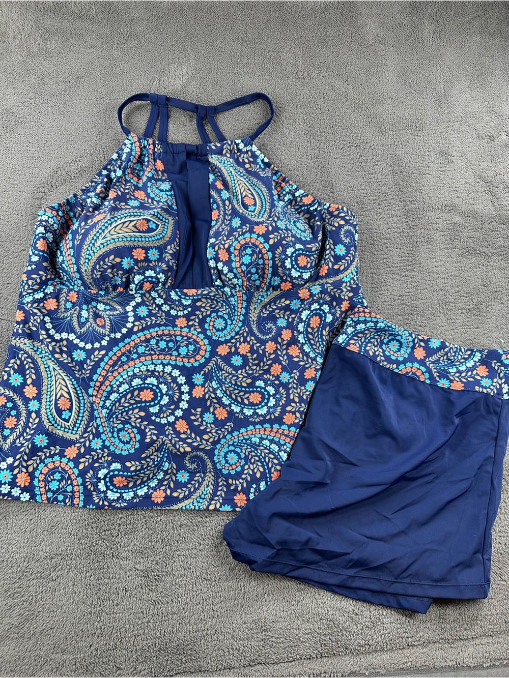 South Point Tankini 2 piece Set Paisley Blue Print NWT